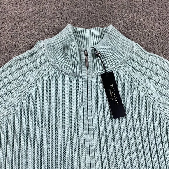 NWT Talbots Sweater Women's 1XP Full Zip Ribbed Stretch Mint Green Cotton Blend - Picture 3 of 10